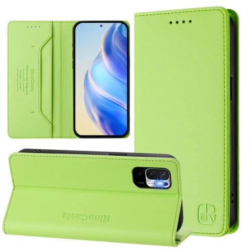 Funda de Cuero con Doble Pliegue y Succión Magnética para Redmi Note 10 5G/Note 10T 5G Rc01 (Verde Hierba)