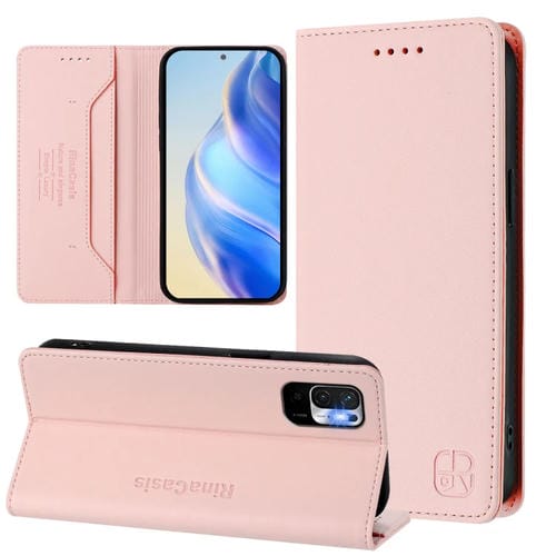 Funda de Cuero con Doble Pliegue y Succión Magnética para Redmi Note 10 5G/Note 10T 5G Rc01 (Rosa)