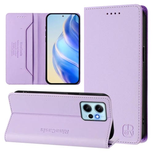 Funda de Cuero con Doble Pliegue y Succión Magnética para Redmi Note 12 4G Global Rc01 (Morado Claro)