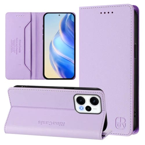 Funda de Cuero Rfid con Succión Magnética y Doble Pliegue para Redmi Note 12 Turbo 5G/Xiaomi Poco F5 Rc01 (Morado Claro)