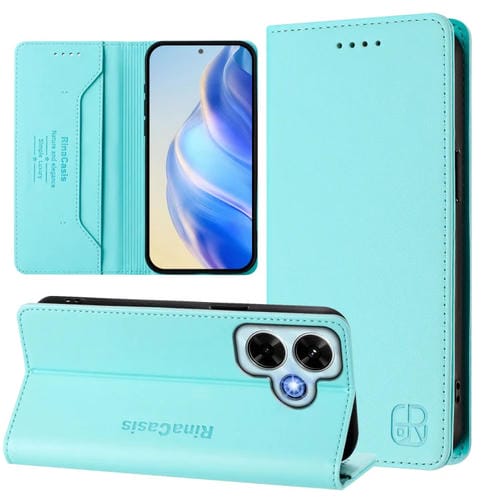 Funda de Cuero con Doble Pliegue y Succión Magnética Rfid para Redmi Note 13 4G Global Rc01 (Verde Menta)