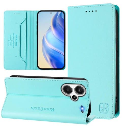Funda de Cuero con Doble Pliegue y Succión Magnética para Redmi Note 13 Pro+ 5G Global Rc01 (Verde Menta)