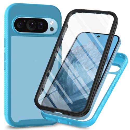 Funda PC + TPU con Película Pet para Google Pixel 9 y 9 Pro (Azul Cielo)