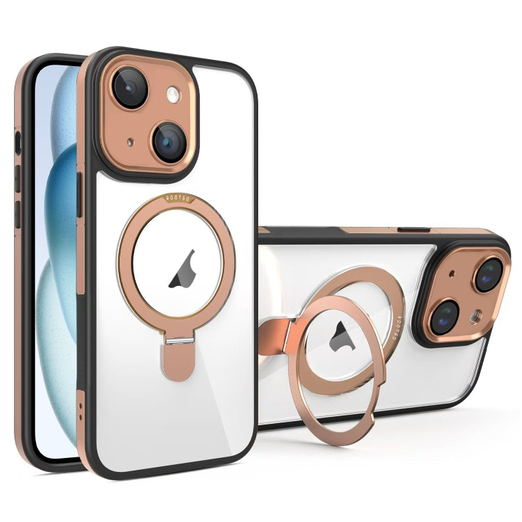 Funda para Teléfono Transparente con Soporte Magsafe y Película de Cobertura Total para iPhone 15 (Negro y Dorado)