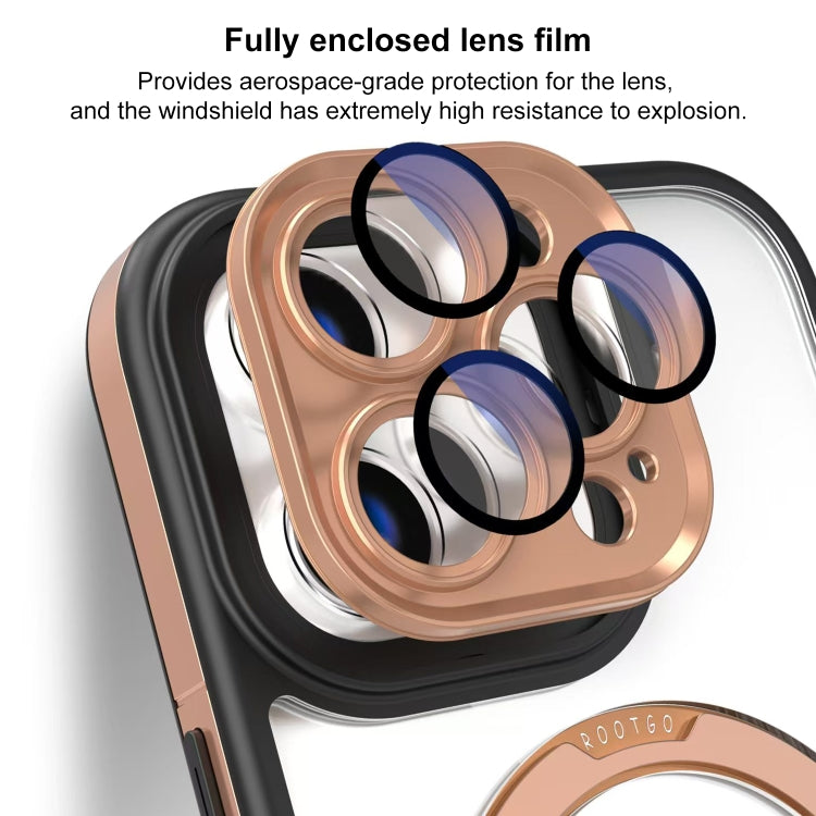 Funda para Teléfono Transparente con Soporte Magsafe y Película de Cobertura Total para iPhone 15 (Negro y Dorado)