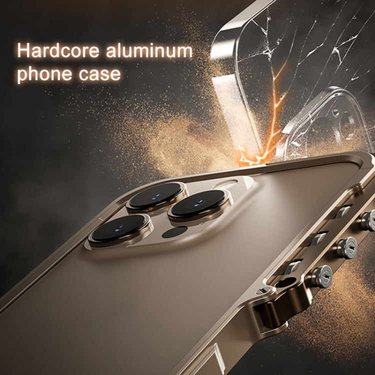 Funda para teléfono iPhone 15 Pro Max marco metálico aleación aluminio armadura mecánica (Dorado)