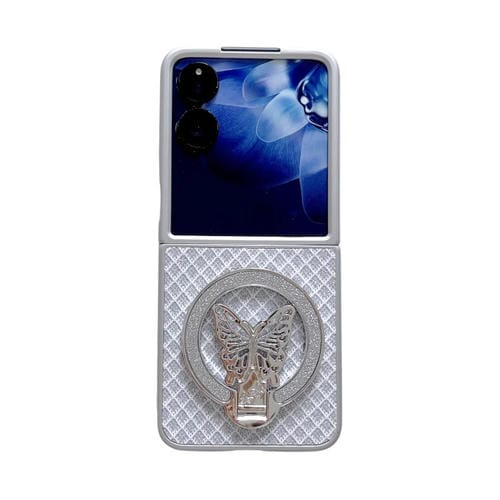 Funda para Teléfono Xiaomi Mix Flip con Rombos y Diamantes Brillantes para PC con Soporte (Plateada)