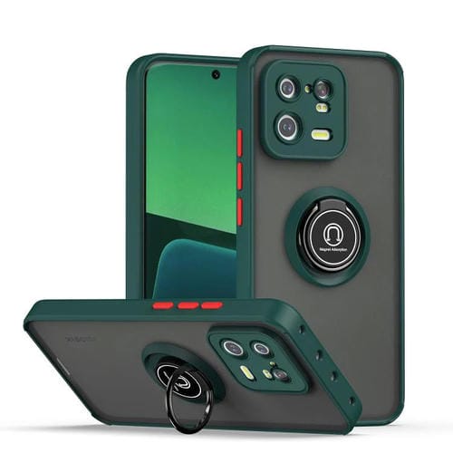 Funda de TPU + PC con anillo para Xiaomi 13 Pro Q Shadow 1 Series (verde oscuro)