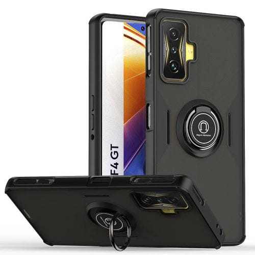 Funda de TPU + PC con anillo para Xiaomi Poco F4 GT Q Shadow 1 Series (Negro + Negro)