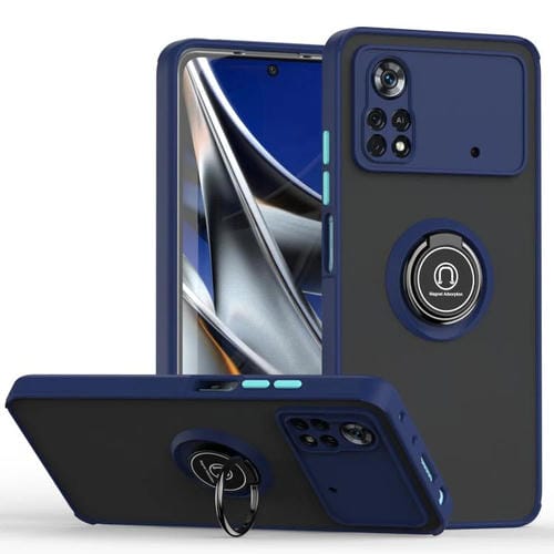 Funda de TPU + PC con anillo para Xiaomi Poco X4 Pro 5G Q Shadow 1 Series (azul real)