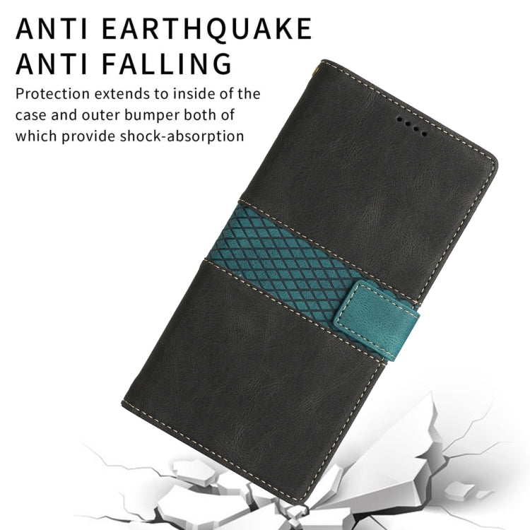 Funda de Cuero para iPhone 16 Pro con Costuras en Cuadrícula y Cordón (Negro)