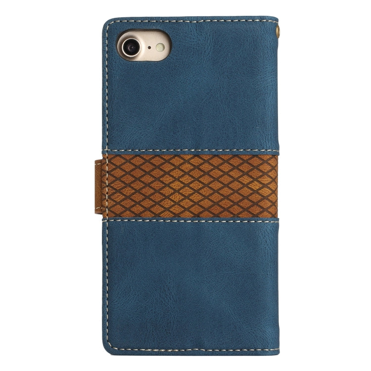 Funda de Cuero para iPhone 16E con Costuras en Cuadrícula y Cordón (Azul)