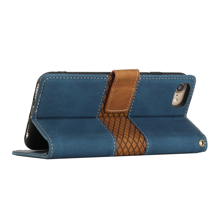Funda de Cuero para iPhone 16E con Costuras en Cuadrícula y Cordón (Azul)