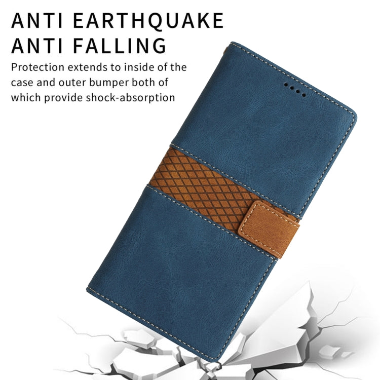 Funda de Cuero para iPhone 16E con Costuras en Cuadrícula y Cordón (Azul)