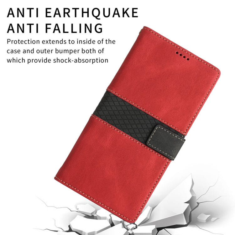 Funda de Cuero para iPhone 12 Pro Max con Costuras en Cuadrícula y Cordón (Rojo)