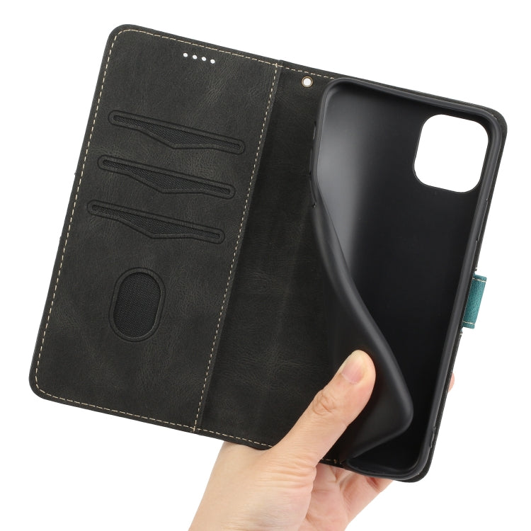 Funda Cuero iPhone 11 Pro Max Costuras Cuadrícula con Cordón (Negro)