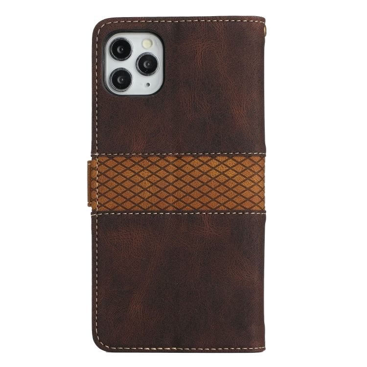Funda de Cuero para iPhone 11 Pro con Costuras en Cuadrícula y Cordón (Marrón)