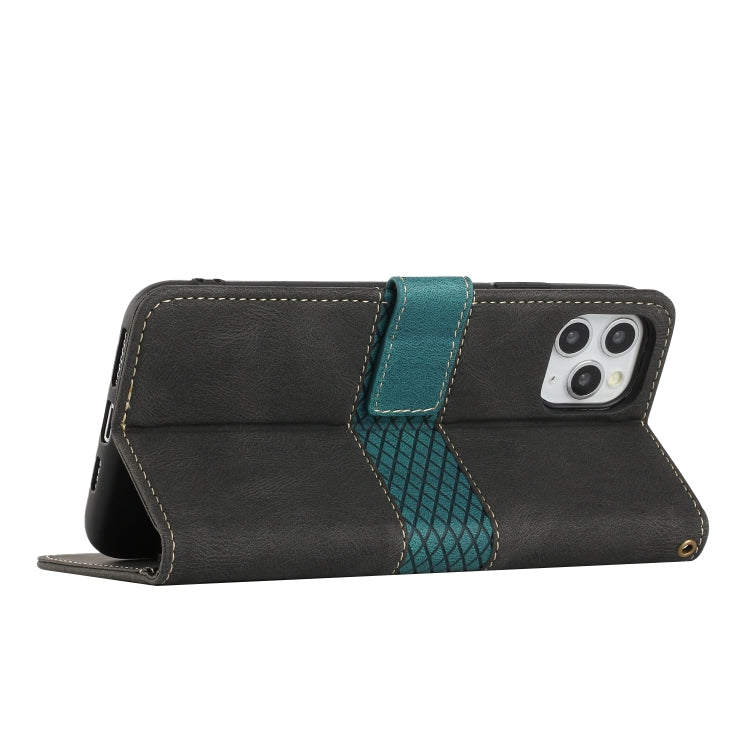 Funda para iPhone 11 Pro Cuero Costuras en Cuadrícula con Cordón (Negro)