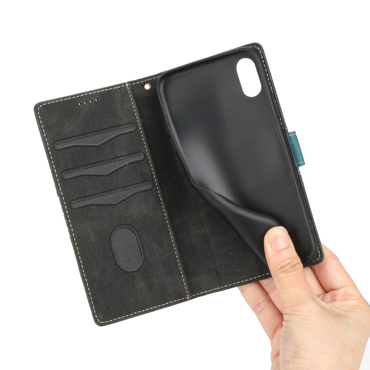 Funda de Cuero para iPhone Xs/X con Costuras en Cuadrícula y Cordón (Negro)