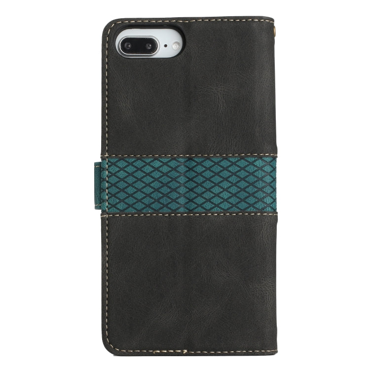 Funda de Cuero para iPhone 8 Plus 7 Plus con Costuras en Cuadrícula y Cordón (Negra)
