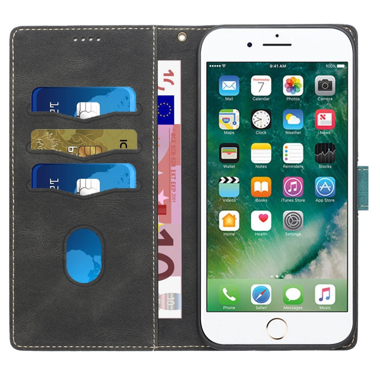 Funda de Cuero para iPhone 8 Plus 7 Plus con Costuras en Cuadrícula y Cordón (Negra)