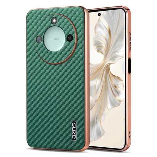 Funda para Teléfono Azns Honor X60 con Textura de Fibra de Carbono y Borde Galvanizado (Verde)