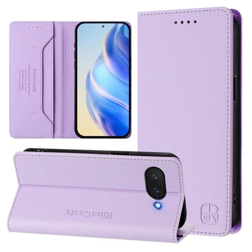 Funda de Cuero con Doble Pliegue y Succión Magnética RFID para Google Pixel 9A Rc01 (Morado Claro)