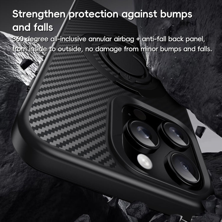 Funda de Teléfono Magsafe Fibra de Carbono para iPhone 12 Pro Max con Soporte Giratorio 360 (Negro y Azul)
