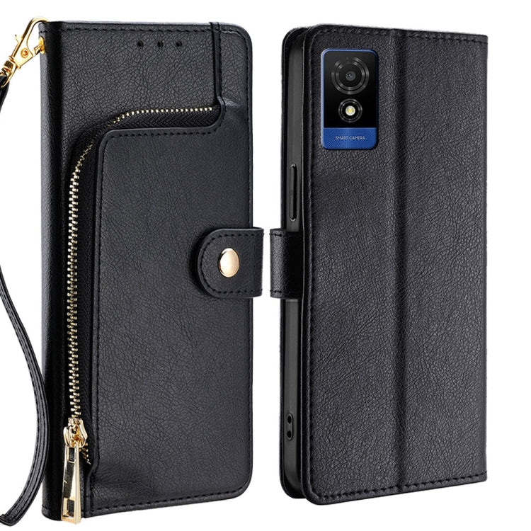 Funda de Cuero con Cremallera para Teléfono TCL 501 4G (Negra)