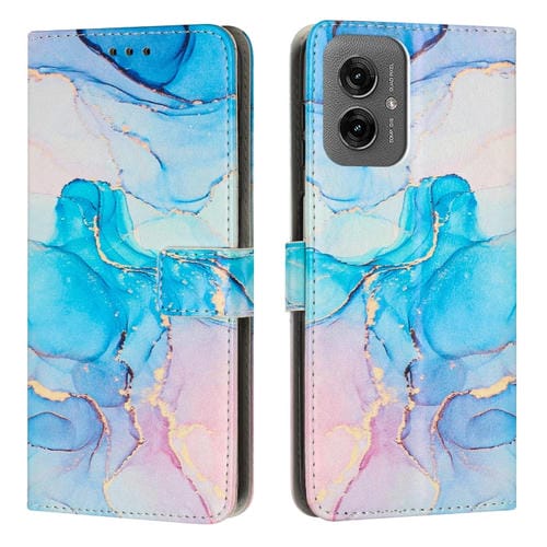 Funda de Cuero Motorola Moto G55 5G con Patrón de Mármol Pintado (Rosa y Verde)
