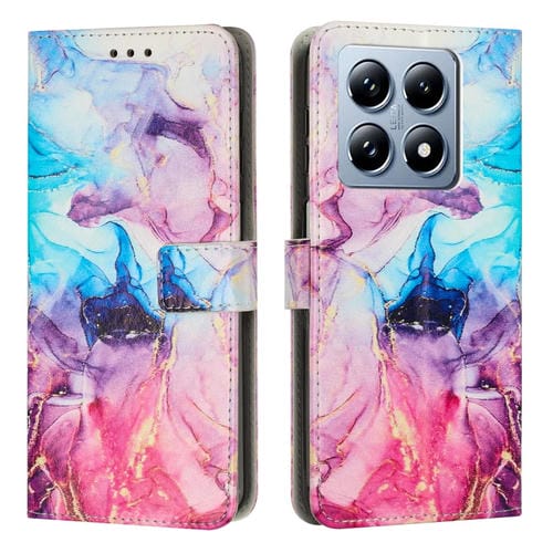 Funda de Cuero con Patrón de Mármol Pintado Global para Xiaomi 14T Pro 5G (Rosa y Morado)