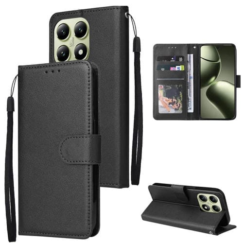 Funda de Cuero Multifuncional para Teléfono Xiaomi 14T Pro con 3 Ranuras para Tarjetas (Negro)