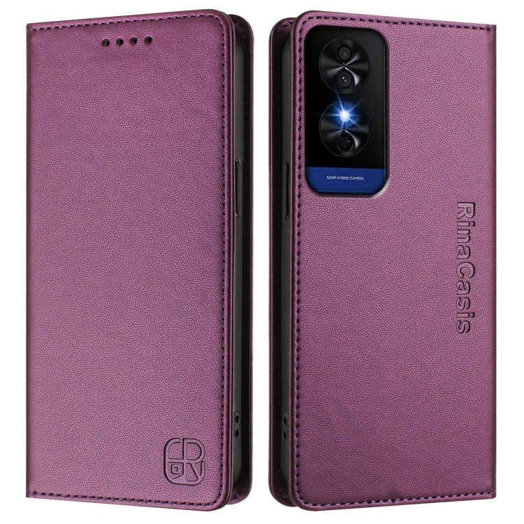 Funda de Cuero con Doble Pliegue y Succión Magnética Rfid para TCL 50 5G / Xe Nxtpaper 5G / Xe 5G Rc01 (Violeta)