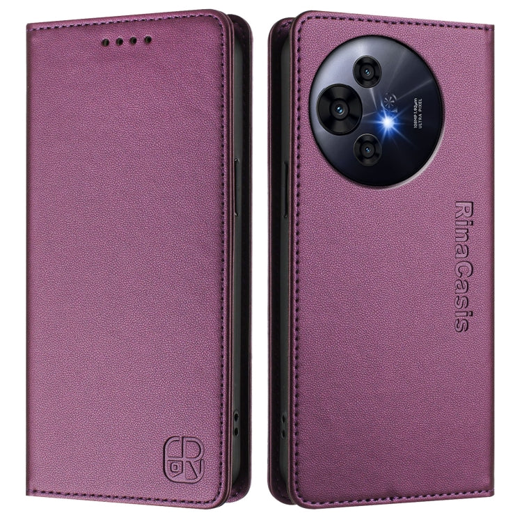Funda de Cuero con Doble Pliegue y Succión Magnética Rfid para TCL 50 Pro Nxtpaper Rc01 (Violeta)