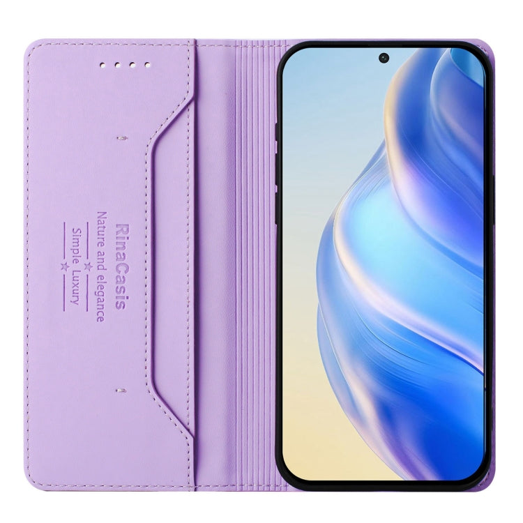 Funda de Cuero con Doble Pliegue y Succión Magnética RFID para TCL 40 XL/40T/T608DL RC01 (Morado Claro)