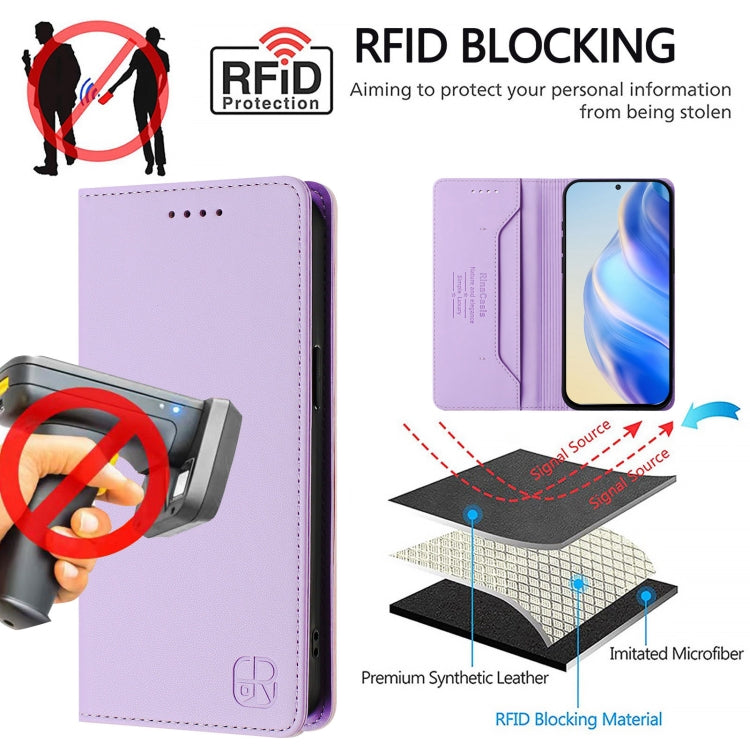Funda de Cuero con Doble Pliegue y Succión Magnética RFID para TCL 40 XL/40T/T608DL RC01 (Morado Claro)