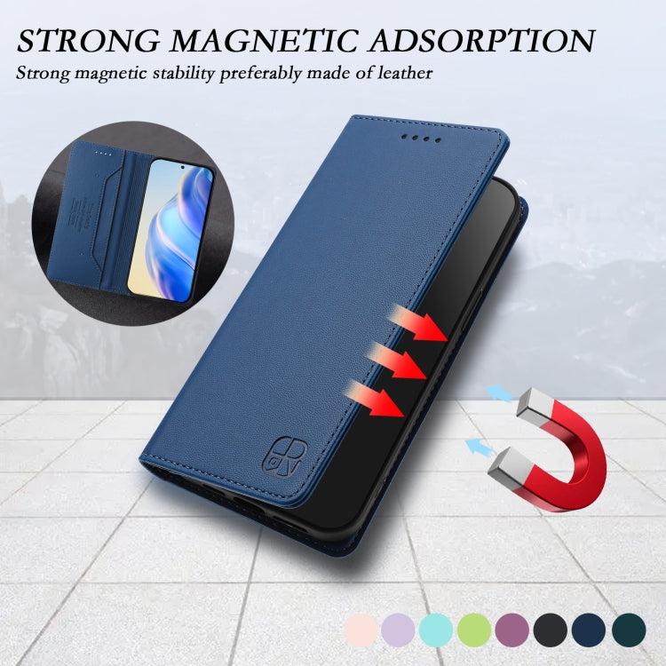 Funda de Cuero con Doble Pliegue y Succión Magnética RFID para TCL 40 R 5G Rc01 (Azul Oscuro)
