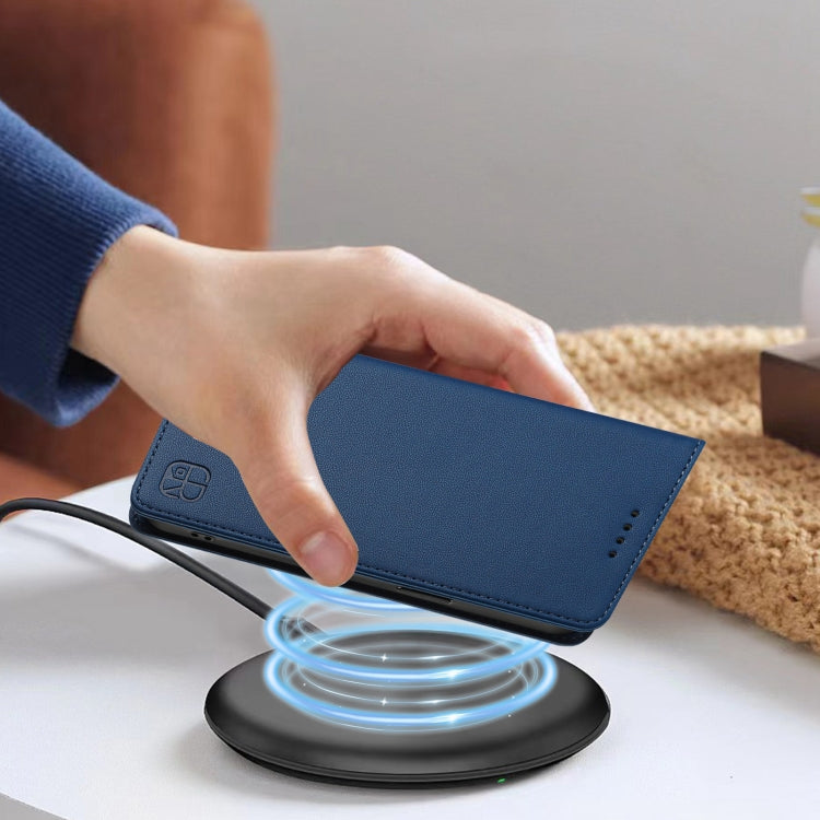 Funda de Cuero con Doble Pliegue y Succión Magnética RFID para TCL 40 R 5G Rc01 (Azul Oscuro)