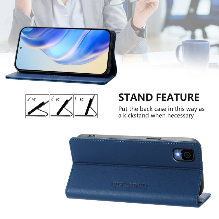 Funda de Cuero con Doble Pliegue y Succión Magnética Rfid para TCL 30Z/T602Dl Rc01 (Azul Oscuro)