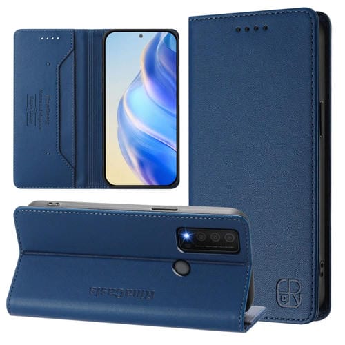 Funda de Cuero con Doble Pliegue Succión Magnética Rfid para TCL 30 Xe 5G Rc01 (Azul Oscuro)