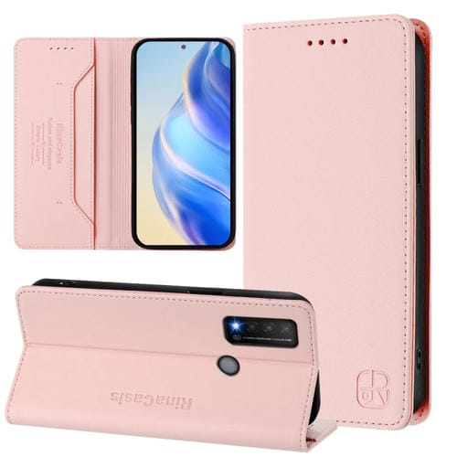 Funda de Cuero con Doble Pliegue y Succión Magnética RFID para TCL 20 R 5G Rc01 (Rosa)