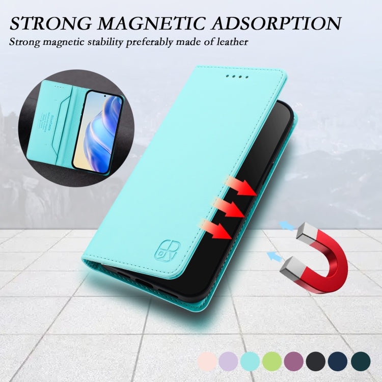 Funda de Cuero con Doble Pliegue y Succión Magnética Rfid para TCL 50 Xl 5G Rc01 (Verde Menta)