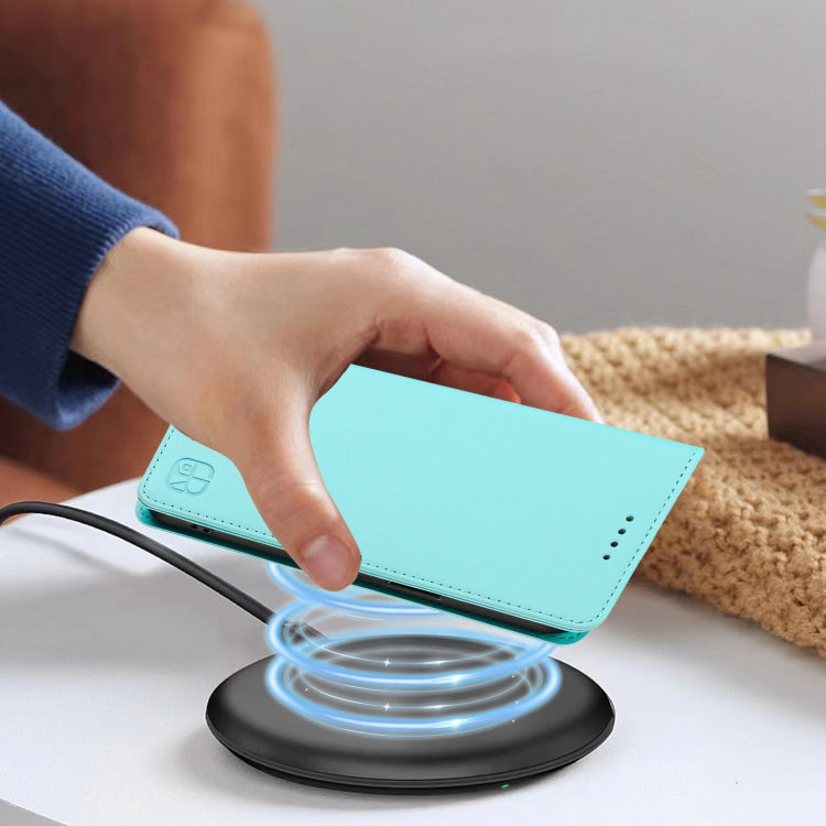 Funda de Cuero con Doble Pliegue y Succión Magnética Rfid para TCL 50 Xl 5G Rc01 (Verde Menta)