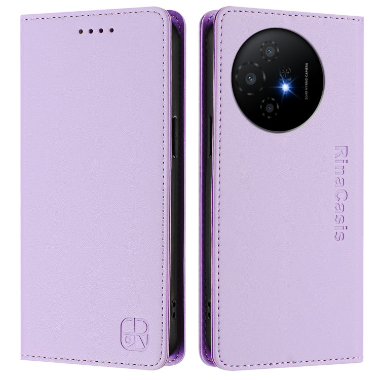 Funda de Cuero con Doble Pliegue y Succión Magnética Rfid para TCL 50 Xl 5G Rc01 (Morado Claro)
