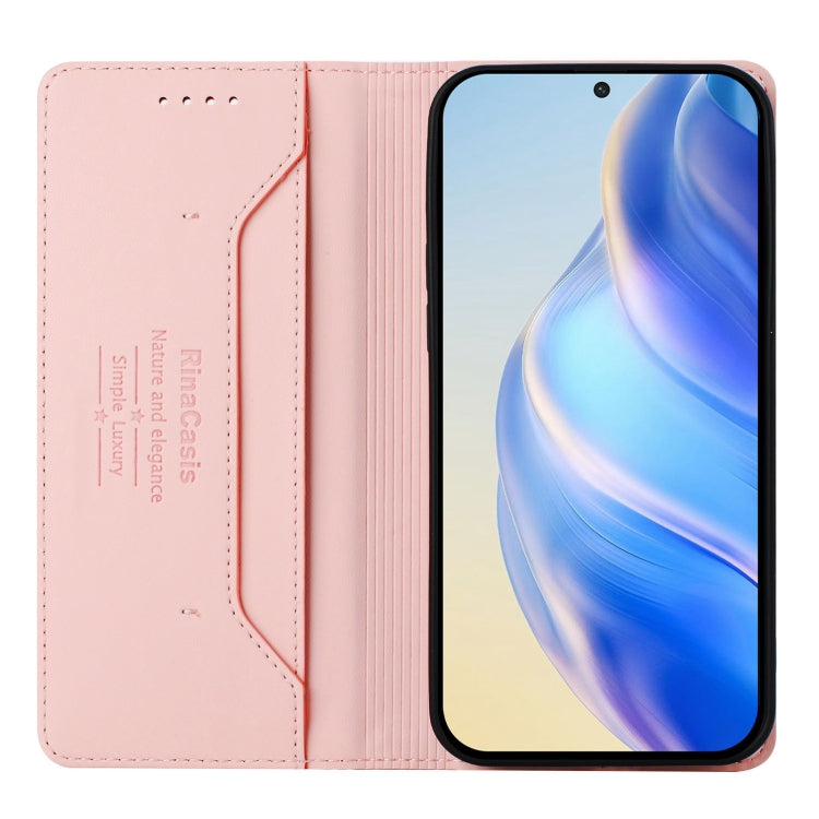 Funda de Cuero con Doble Pliegue y Succión Magnética RFID para Teléfono TCL 502 Rc01 (Rosa)
