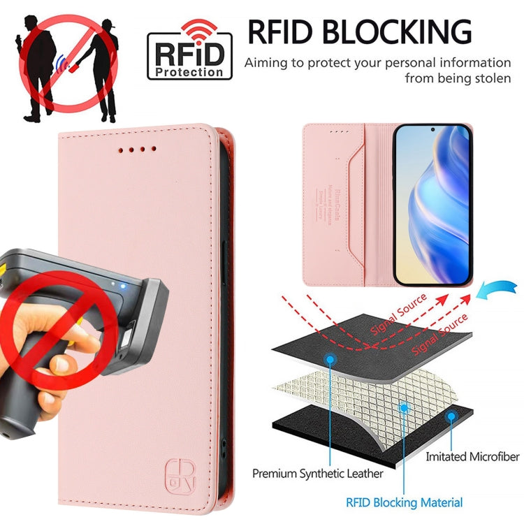 Funda de Cuero con Doble Pliegue y Succión Magnética RFID para Teléfono TCL 502 Rc01 (Rosa)