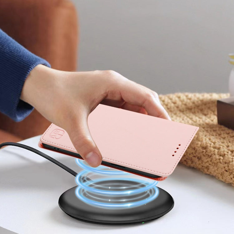 Funda de Cuero con Doble Pliegue y Succión Magnética RFID para Teléfono TCL 502 Rc01 (Rosa)