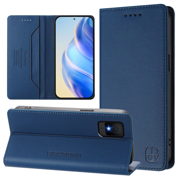 Funda de Cuero con Doble Pliegue y Succión Magnética Rfid para Teléfono TCL 502 Rc01 (Azul Oscuro)