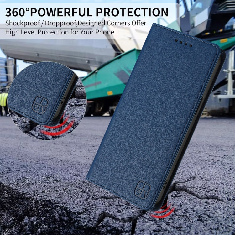 Funda de Cuero con Doble Pliegue y Succión Magnética Rfid para Teléfono TCL 502 Rc01 (Azul Oscuro)