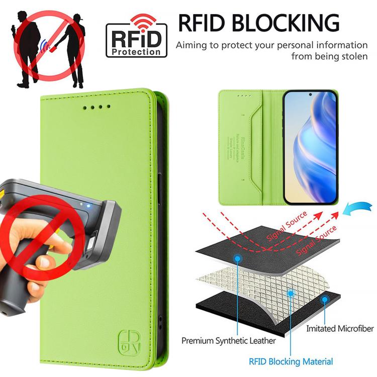 Funda de cuero con doble pliegue y succión magnética RFID para TCL 605/60 SE RC01 (verde hierba)